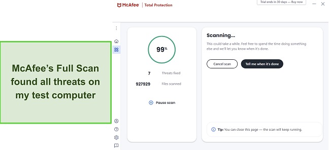 Screenshot of McAfee scanning in progress