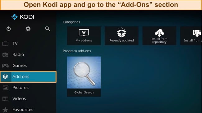 Exodus go to add-ons section screenshot