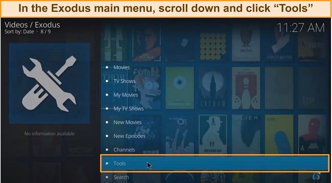 Tools on Exodus main menu screenshot