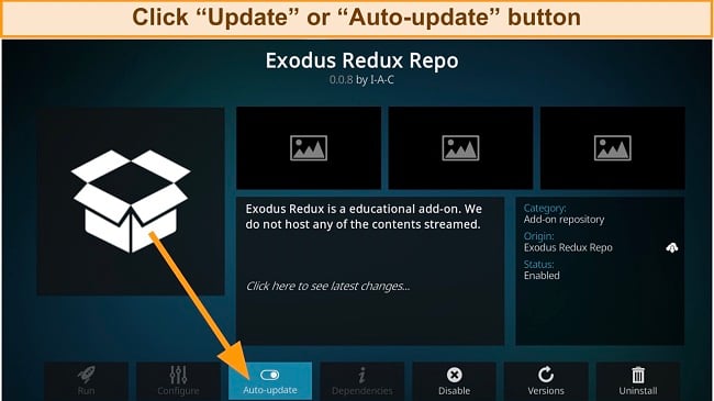 Exodus select update repo screenshot