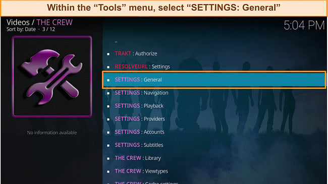 Exodus select tools and settings screenshot