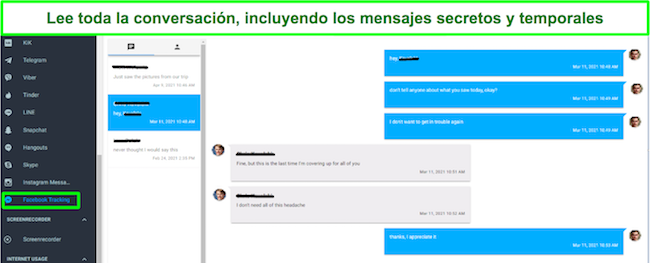 Los controles parentales en Facebook leen la captura de pantalla de la conversación