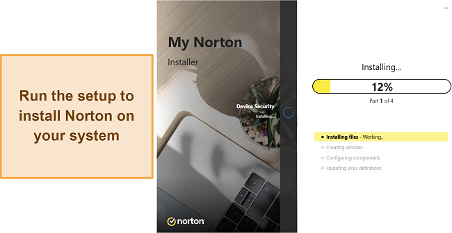 Screenshot of Norton's installation in progress on Windows