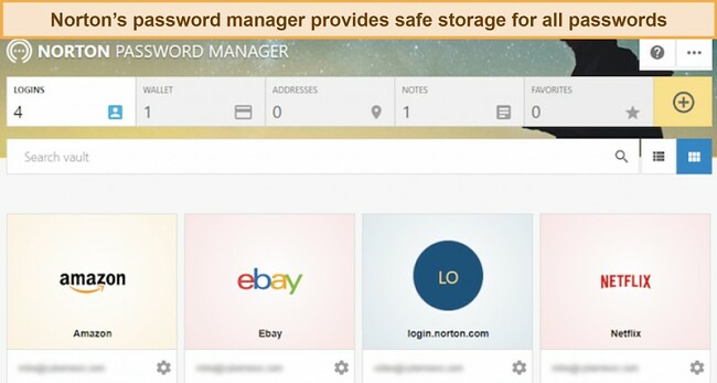 Screenshot of Norton's password manager