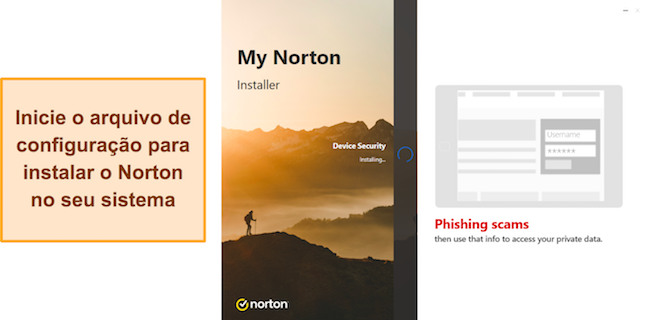 Captura de tela da configuração do Norton em andamento