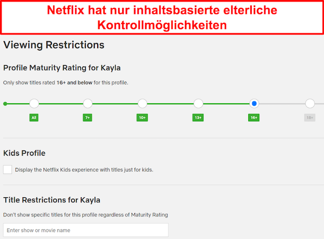 Screenshot der Netflix-Anzeigebeschränkungen