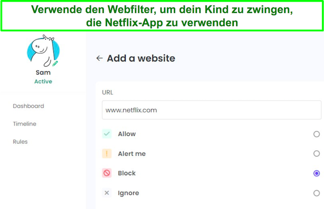 Screenshot des Netflix-Webfilters zur Kindersicherung