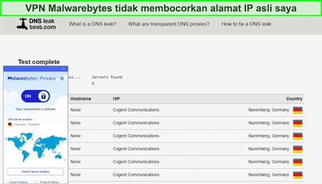 VPN Malwarebytes tidak menunjukkan kebocoran IP pada pengujian