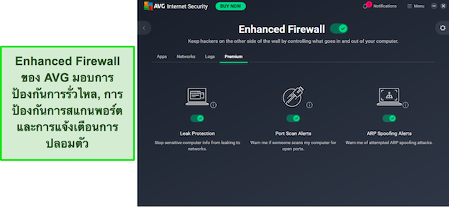แอปของ AVG แสดงการป้องกันไฟร์วอลล์ที่ได้รับการปรับปรุง