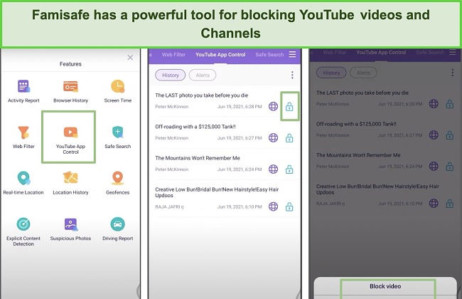 FamiSafe has the tools needed to block specific YouTube videos