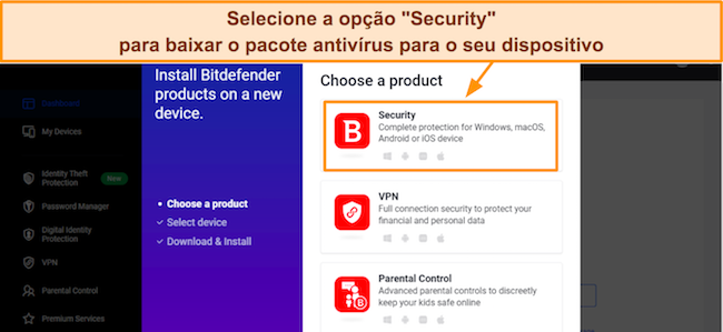 Captura de tela do processo de criação de conta do Bitdefender