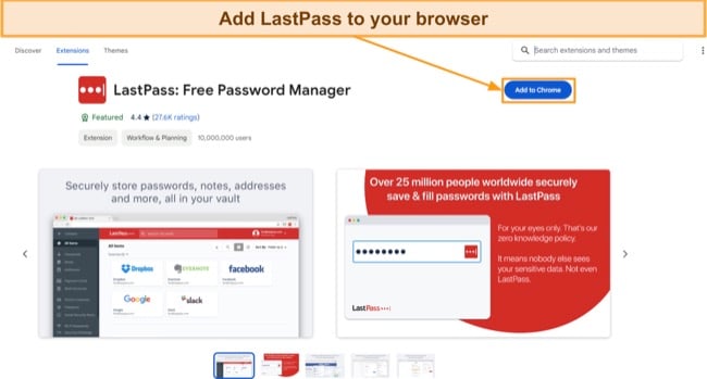 Screenshot showing how to add LastPass to your browser