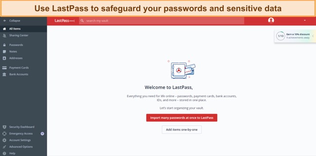 Screenshot of LastPass' interface after logging in