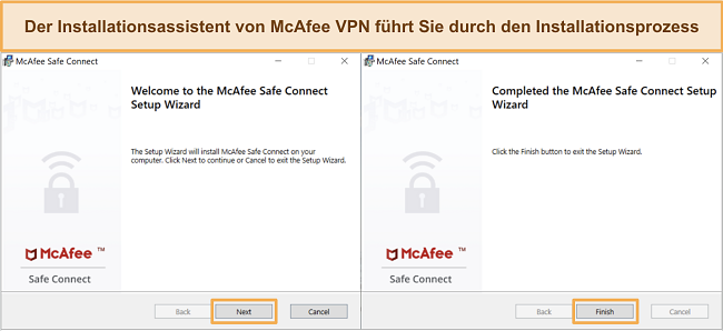 Screenshot des VPN-Installationsprozesses von McAfee