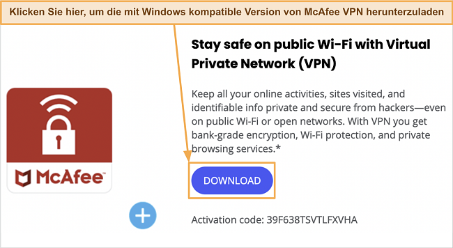 Screenshot des VPN Windows-Anwendungs-Downloadbildschirms von McAfee