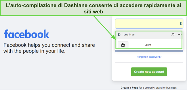 Screenshot che mostra la funzione di compilazione automatica di Dashlane