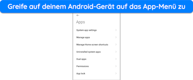 Screenshot, der das Apps-Menü auf einem Android-Gerät zeigt