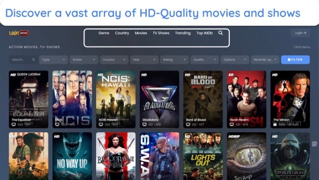 LookMovie offers a simple and efficient set of filters for finding the titles you want quickly.