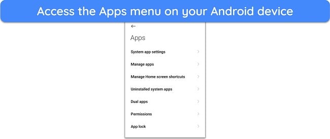 Screenshot showing the Apps menu on an Android device