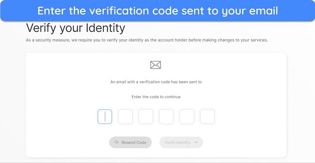 Screenshot showing how to verify your identity for cancellation