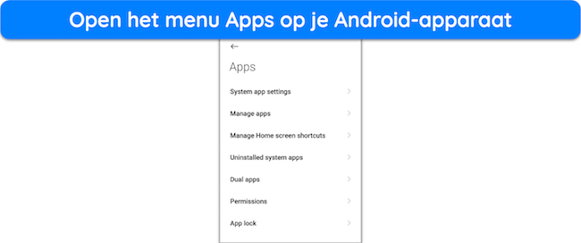 Schermafbeelding van het Apps-menu op een Android-apparaat