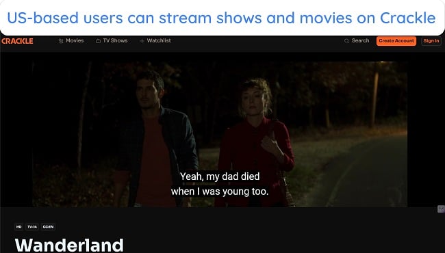 Streaming Wanderland on Crackle without an account.