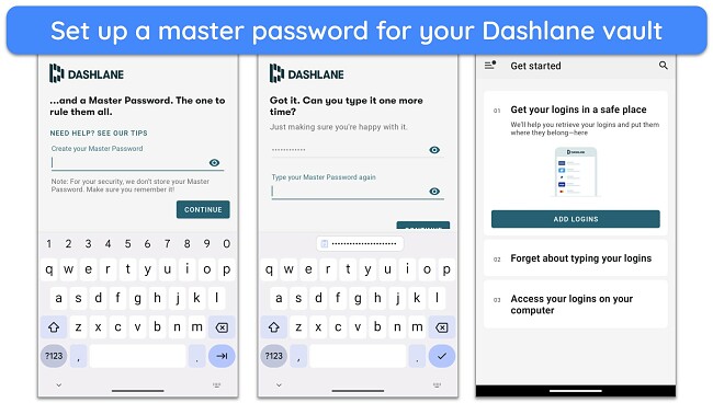 Screenshot of setting up a master password when creating a Dashlane vault