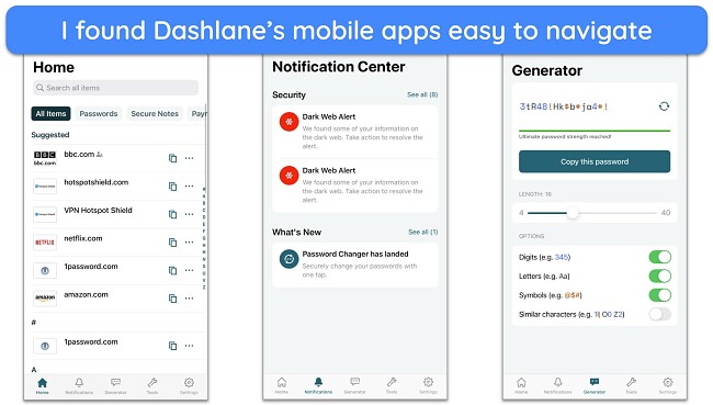 Screenshot of Dashlane's mobile app interface