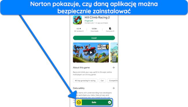 Zrzut ekranu przedstawiający funkcję Doradca aplikacji Norton przedstawiającą aplikację, którą można bezpiecznie zainstalować