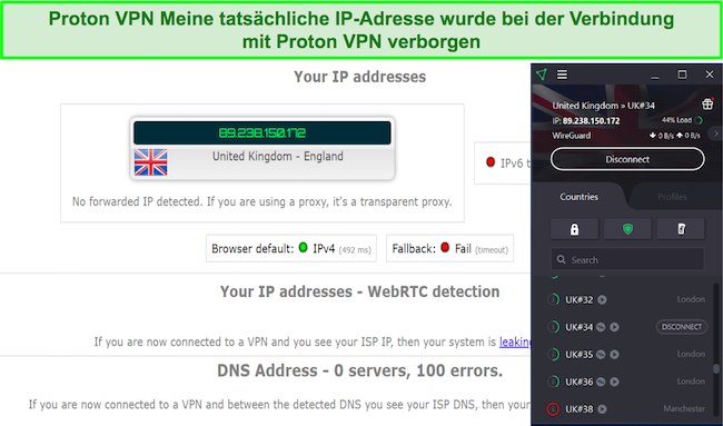 Proton VPN verbirgt Ihre IP sicher auf jedem seiner Server.