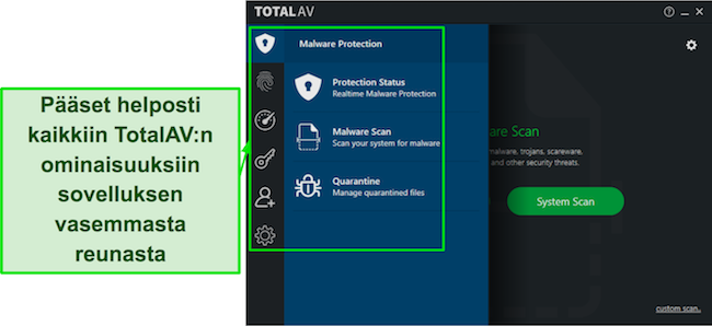 Kuvakaappaus TotalAV Review -sovelluksesta intuitiivisella työpöytäsovellusliittymällä, joka tarjoaa käyttäjäystävällisen navigoinnin ja helppokäyttöisiä ominaisuuksia.