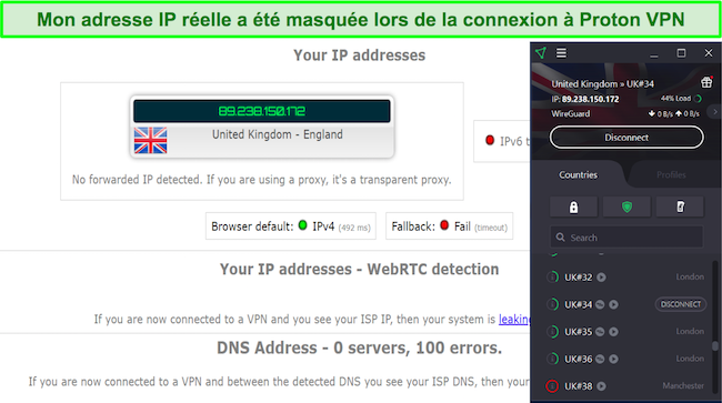 Proton VPN cache en toute sécurité votre adresse IP sur n'importe lequel de ses serveurs.