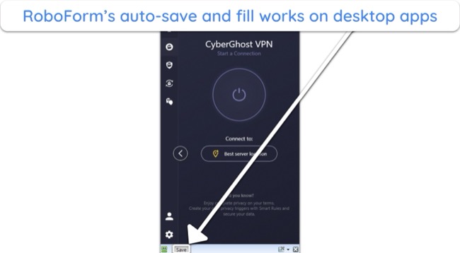 Screenshot of RoboForm asking to auto-save information for a desktop app