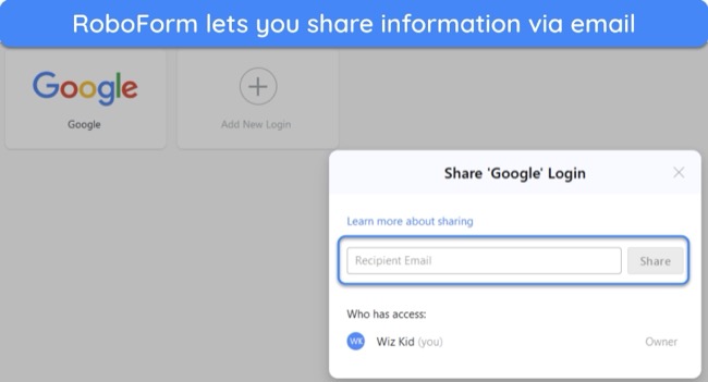 Screenshot of RoboForm's sharing feature