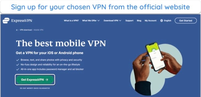 screenshot of ExpressVPN's website, highlighting the 