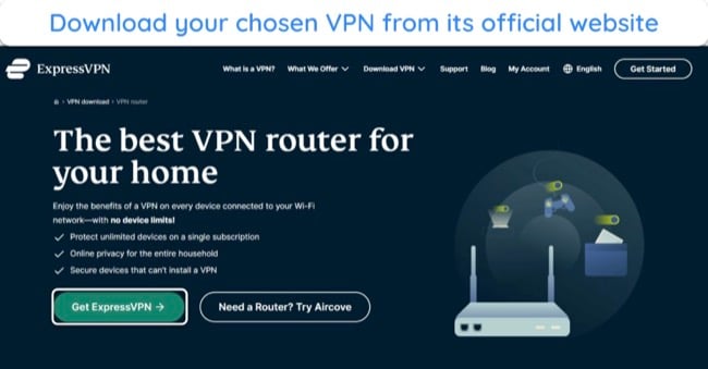 screenshot of ExpressVPN website router page, highlighting the 