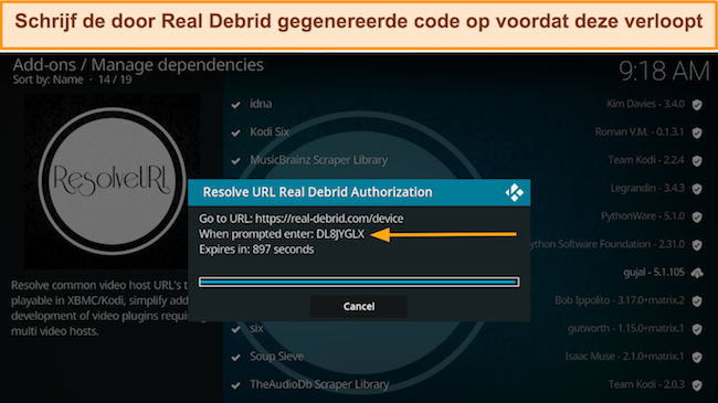 Schermafbeelding van de instructiestap waarin wordt benadrukt hoe u kennis kunt nemen van de verstrekte code, opgenomen in de bijgewerkte installatiehandleiding voor het installeren van Real Debrid op Kodi.