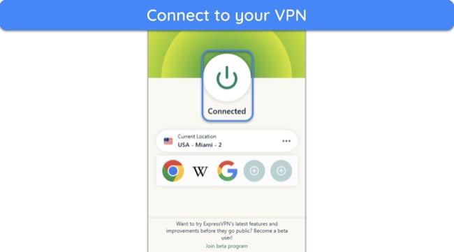 Screenshot showing ExpressVPN successfully connected