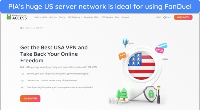 image of PIA's website, with information about it being a top VPN for the USA.