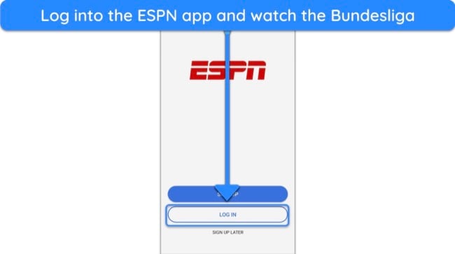 Screenshot showing how to log into the ESPN app on Android