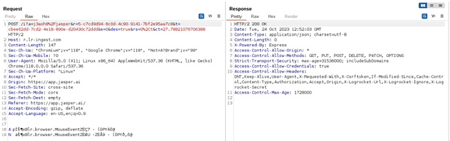 Data packets sent to Jasper Everywhere’s servers include mouse clicks and movements 