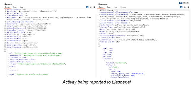 Activity being reported to t.jasper.ai