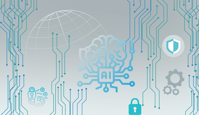 Visual representation of artificial intelligence and cybersecurity integration