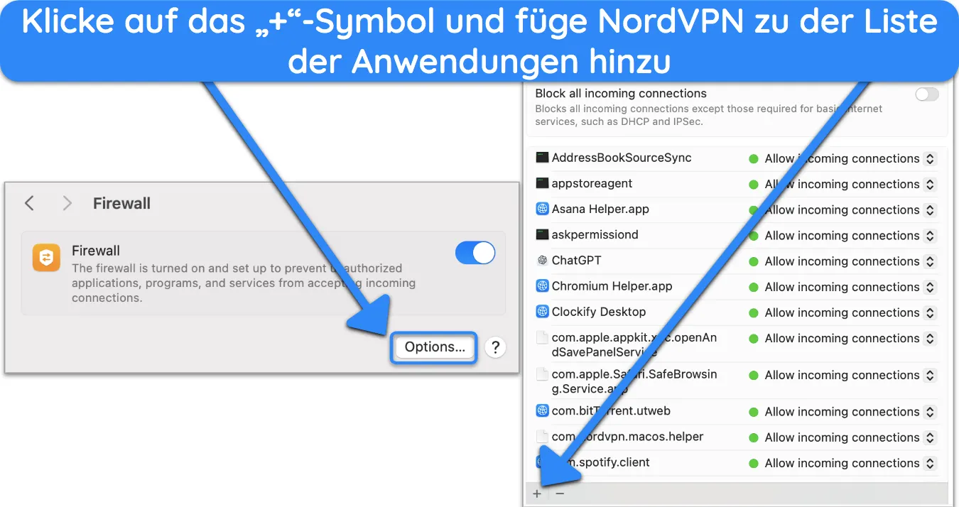 Screenshot der Firewall-Einstellungen auf macOS.