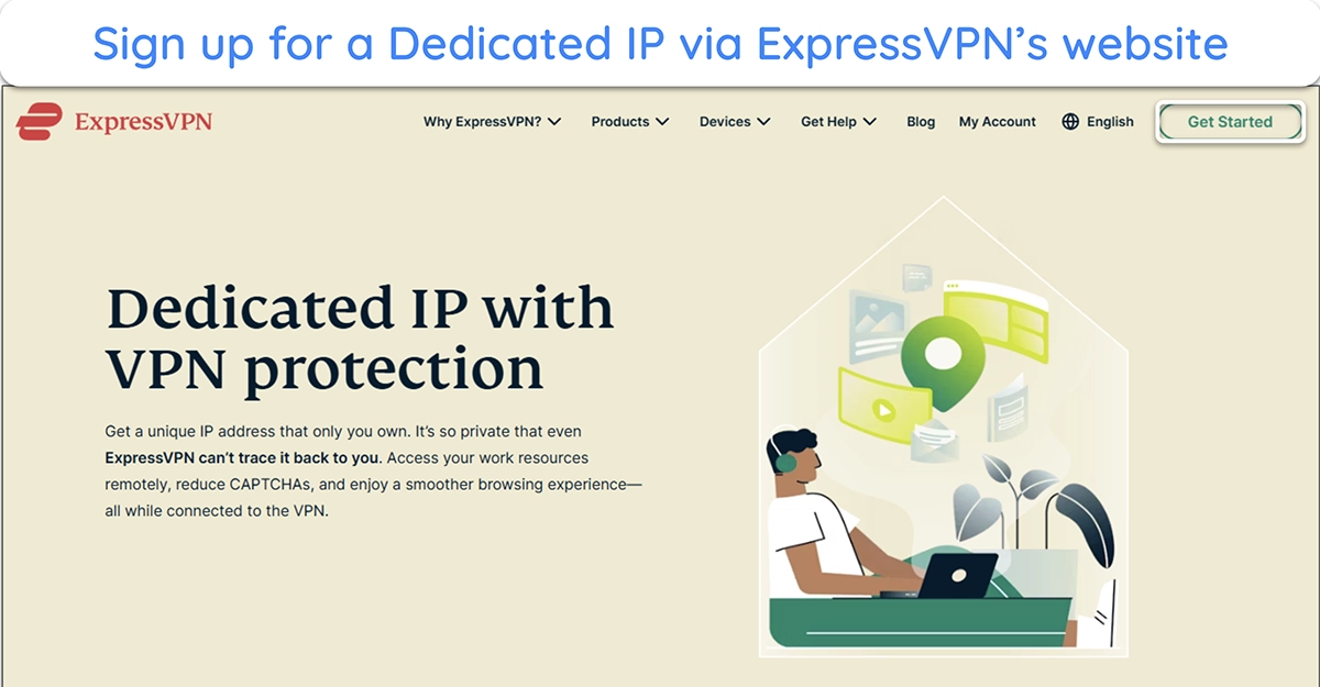 image of ExpressVPN's website showing the page detailing its Dedicated IP feature.