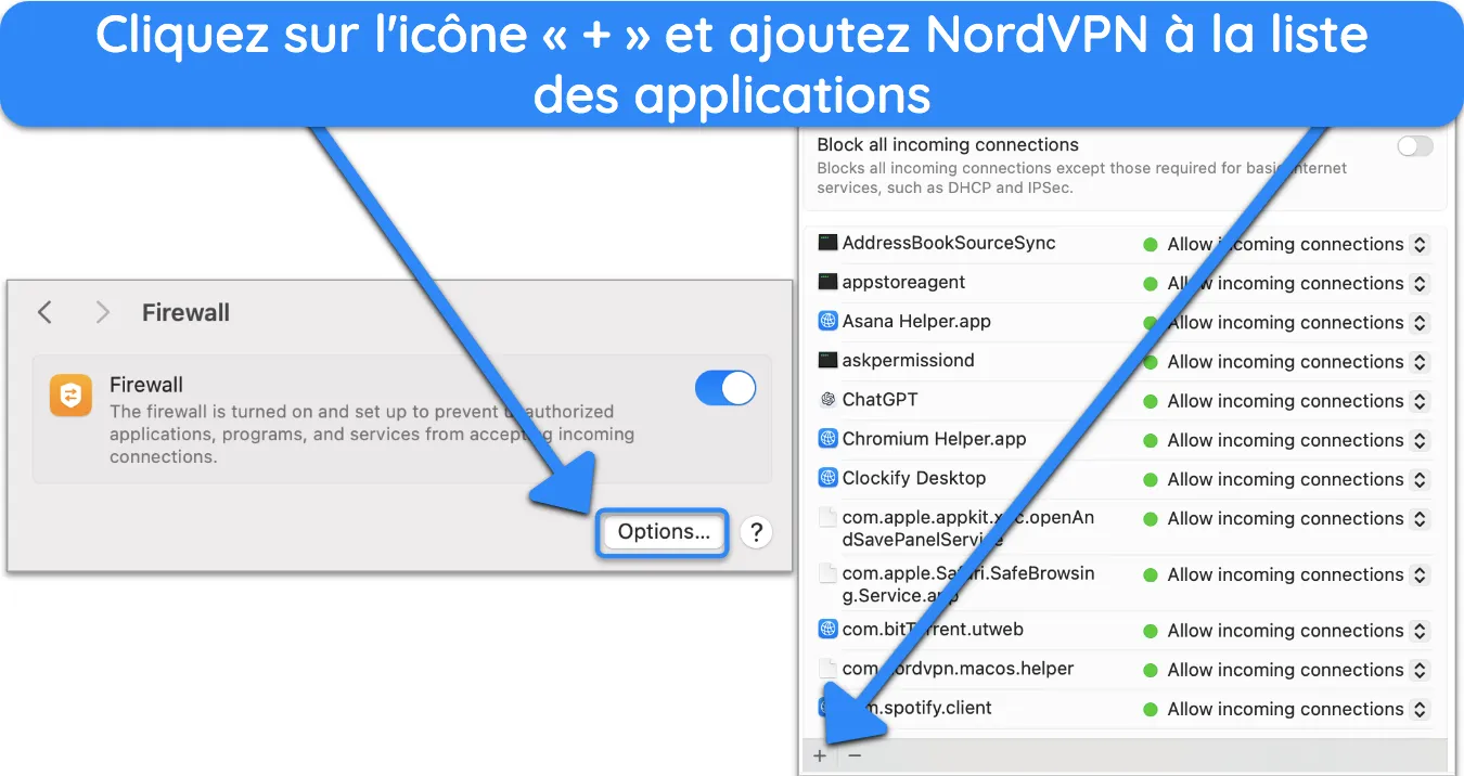 Capture d'écran des paramètres du pare-feu sur macOS.