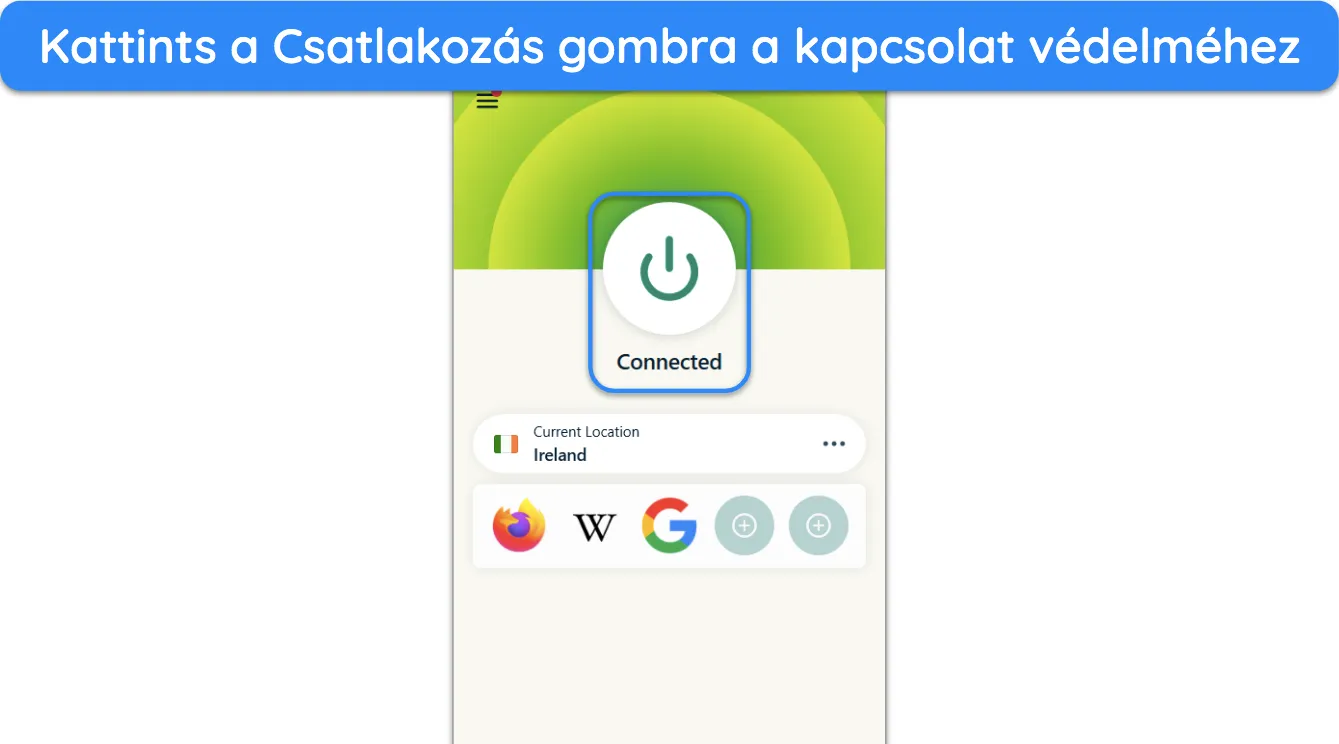 Képernyőkép az ExpressVPN-hez való csatlakozásról.