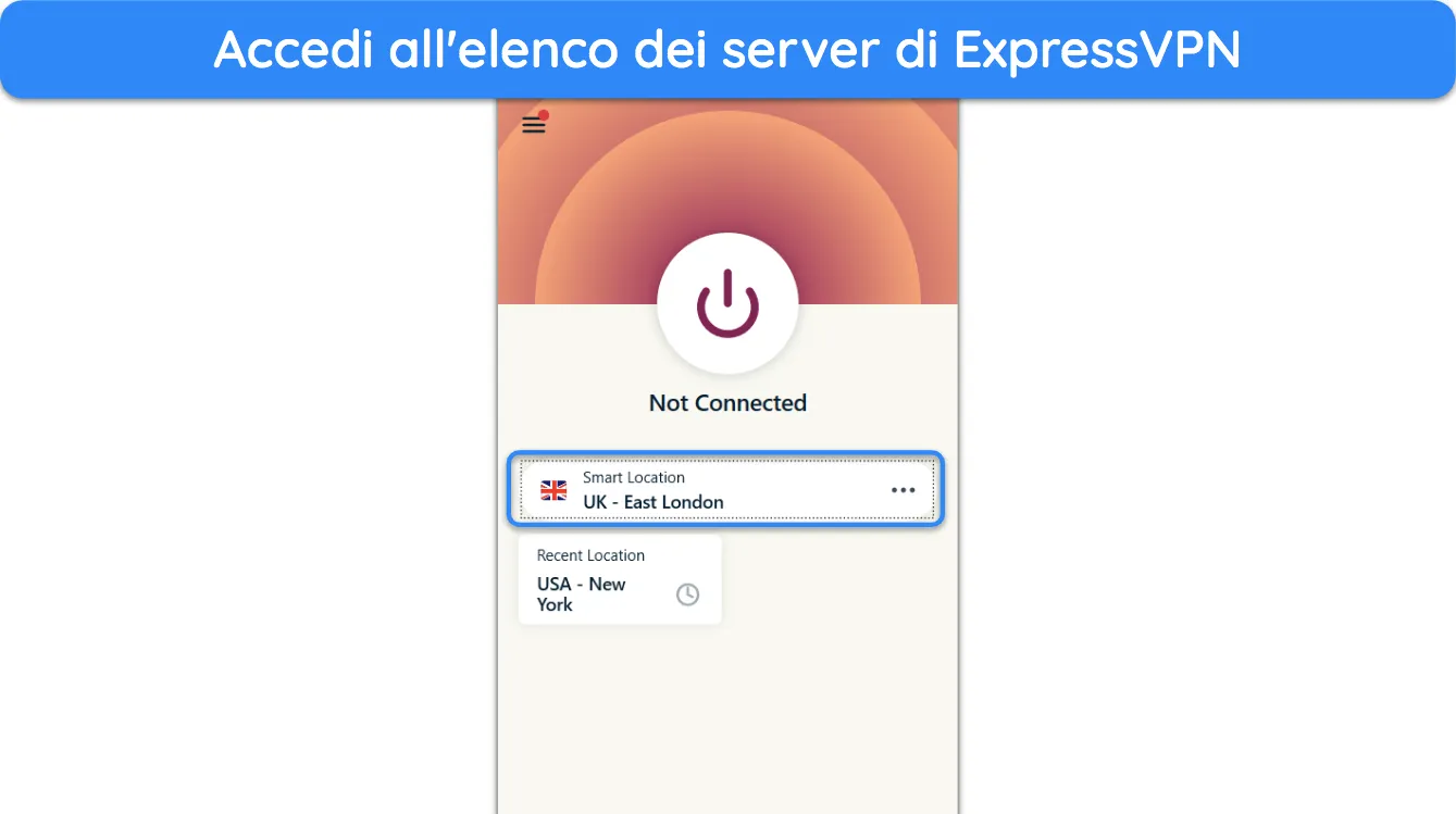 Screenshot che mostra come accedere all'elenco dei server di ExpressVPN.