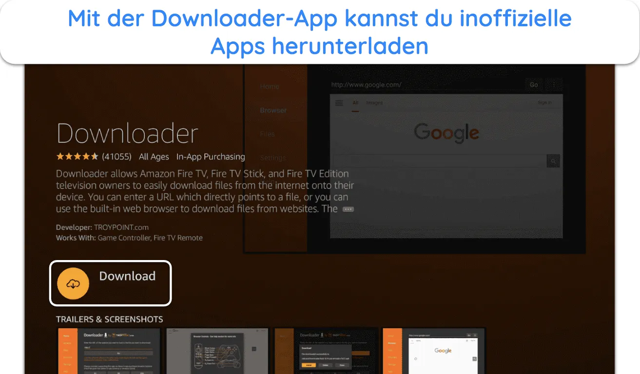 Screenshot der Downloader-App im Amazon App Store.