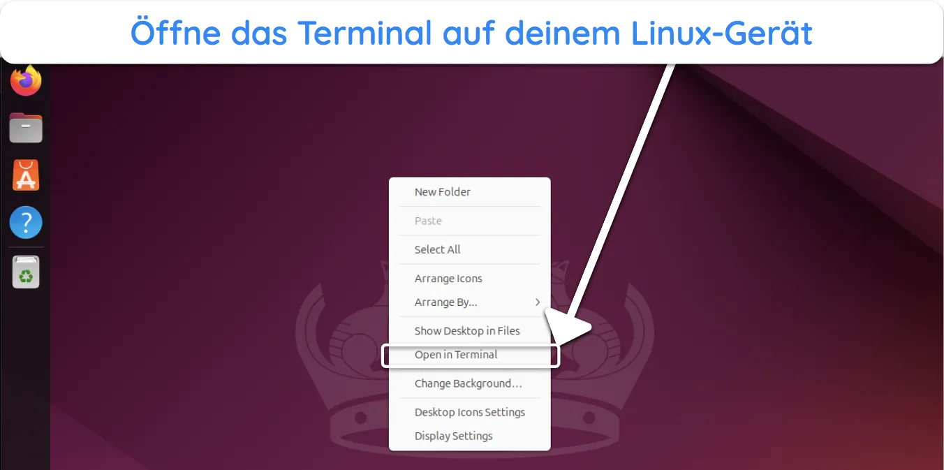 Screenshot, der zeigt, wie man auf das Terminal unter Ubuntu zugreift.